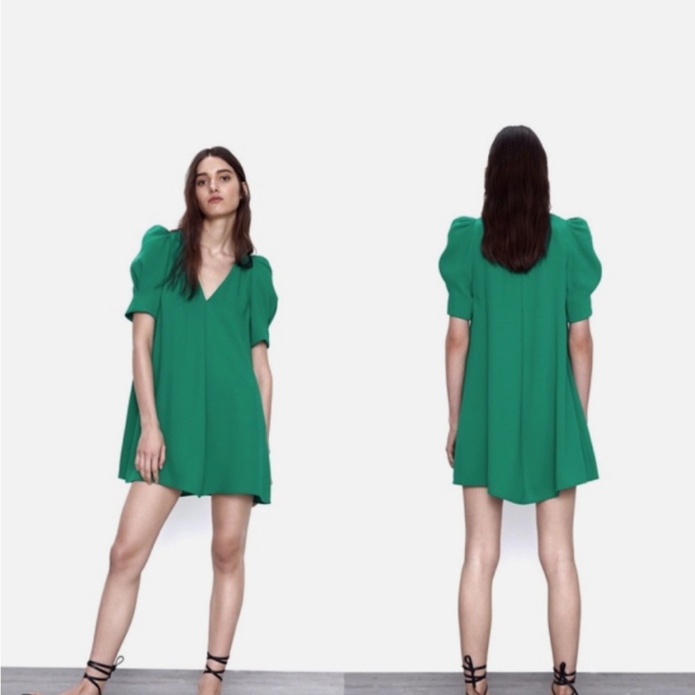 Zara Puff Sleeve Kelly Green Mini Dress